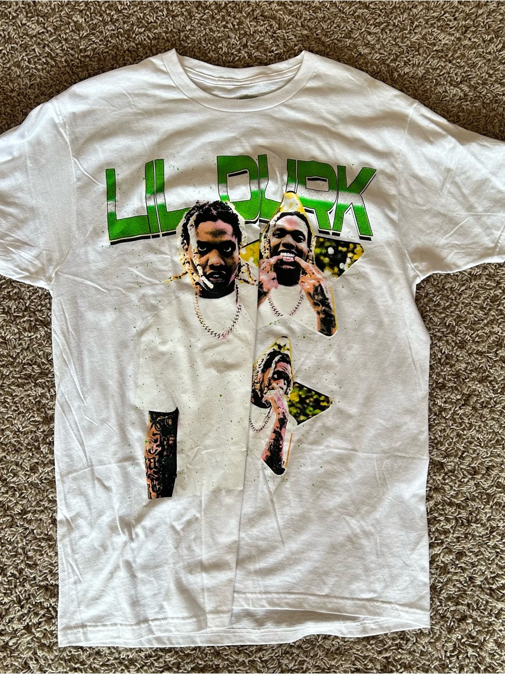 White Graphic Men's T-Shirt with Green Accent